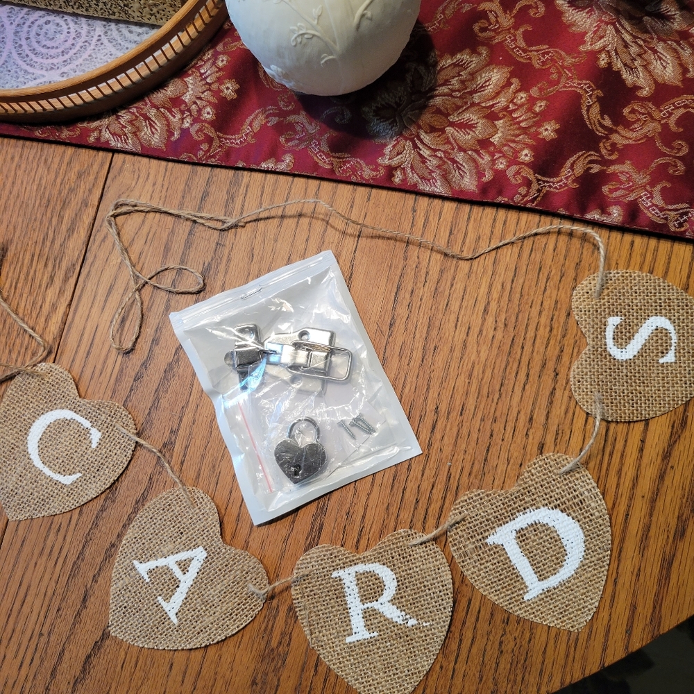 Burlap Heart Sign plus Heart Lock and Key for Wedding or Shower